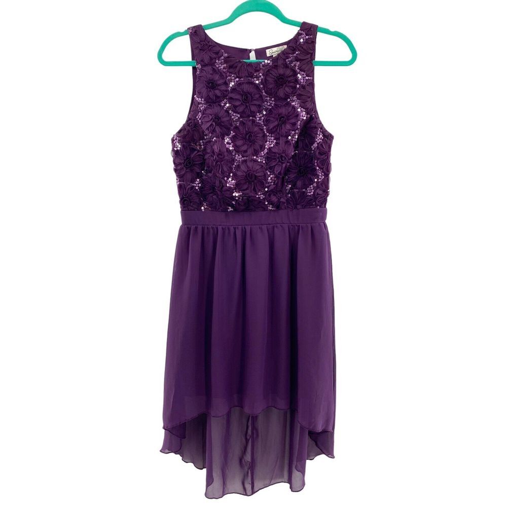 Speechless Purple Sparkly High-Low Tulle Dress Size 7 Sequin Floral Flowy